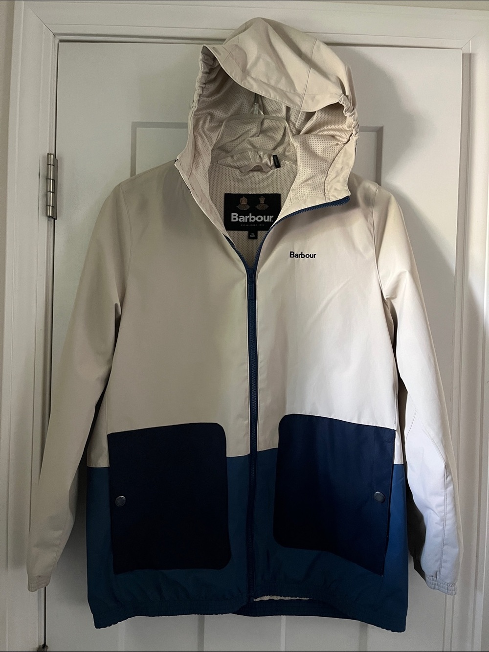 Barbour Cream and Navy Kids' Hooded Raincoat